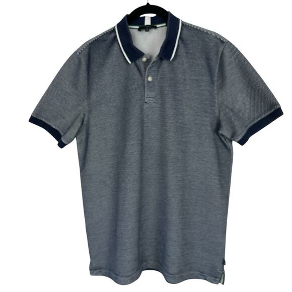 Ted Baker Polo Shirt Mens Small 2 Taigaa Striped Navy Blue Golf Preppy Classic - Picture 1 of 14